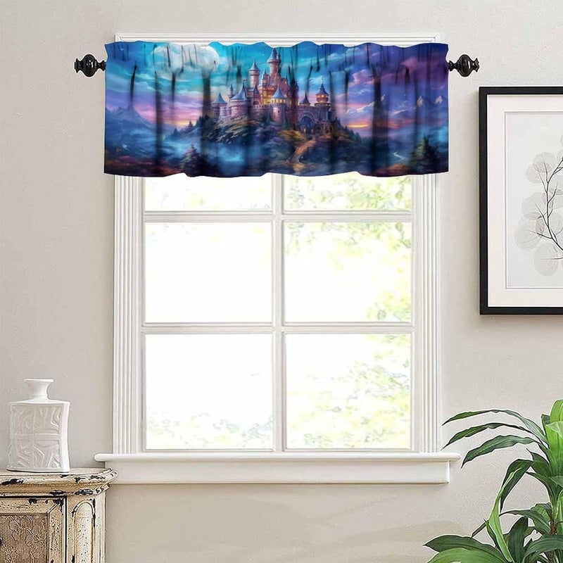 AAVEUP Castle Valance Curtain Mystic Magic Moonlight Dream Castle Window Treatment Valances Curtains for Kids Girls Room Bedroom Living Room 54x18In - Image 4